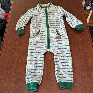 Green and Gray Striped Fleece One Piece